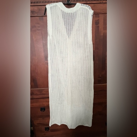 Milky White Crochet Long Cardigan Sleeveless Button Up Sweater Vest #ib2 - Picture 9 of 12